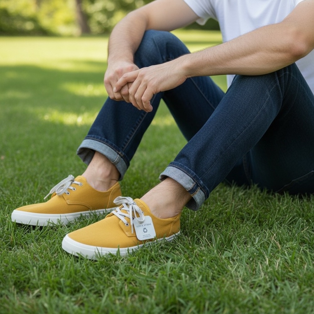 NWT Sun + Stone Mens Mustard Yellow Canvas Sneakers Recycled M‎ 11 Low Top Shoes